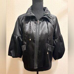 Black Satin 3/4 Puffy Sleeve Women's Kimono Jacket